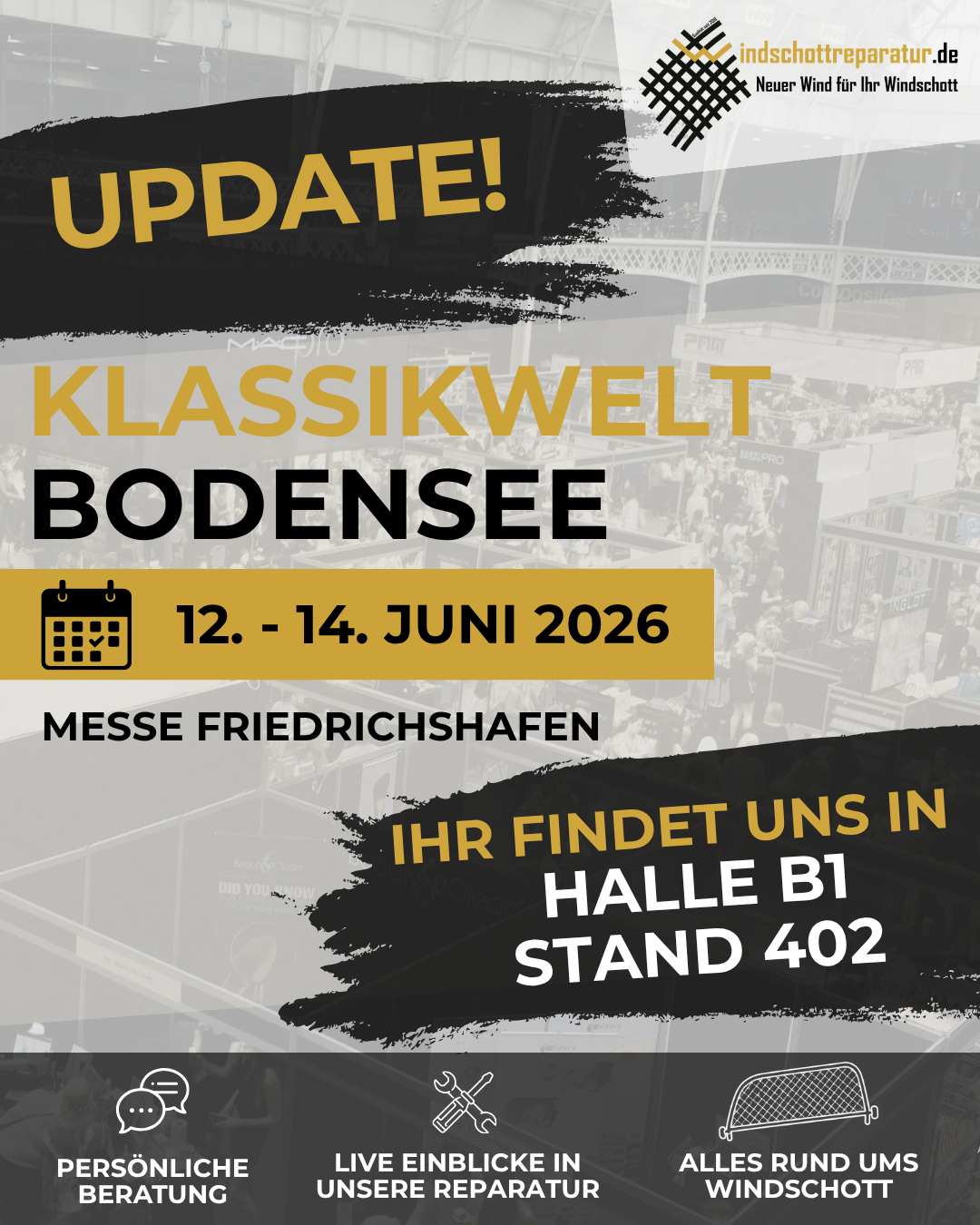 Flyer Klassikwelt Bodensee Windschottreparatur