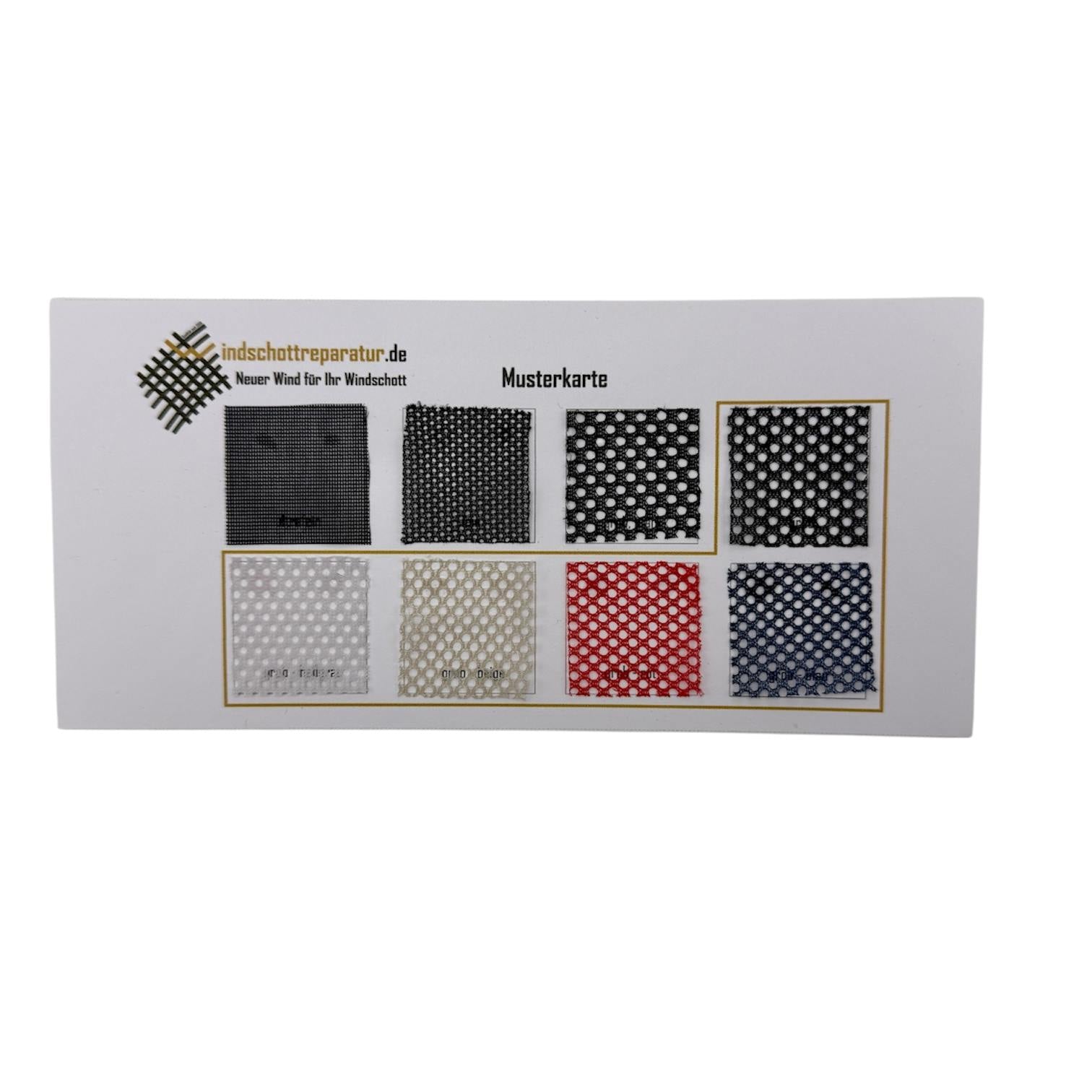 Farbuebersicht und Strukturunterschiede von Windschott Netzstoffen als Musterkarte